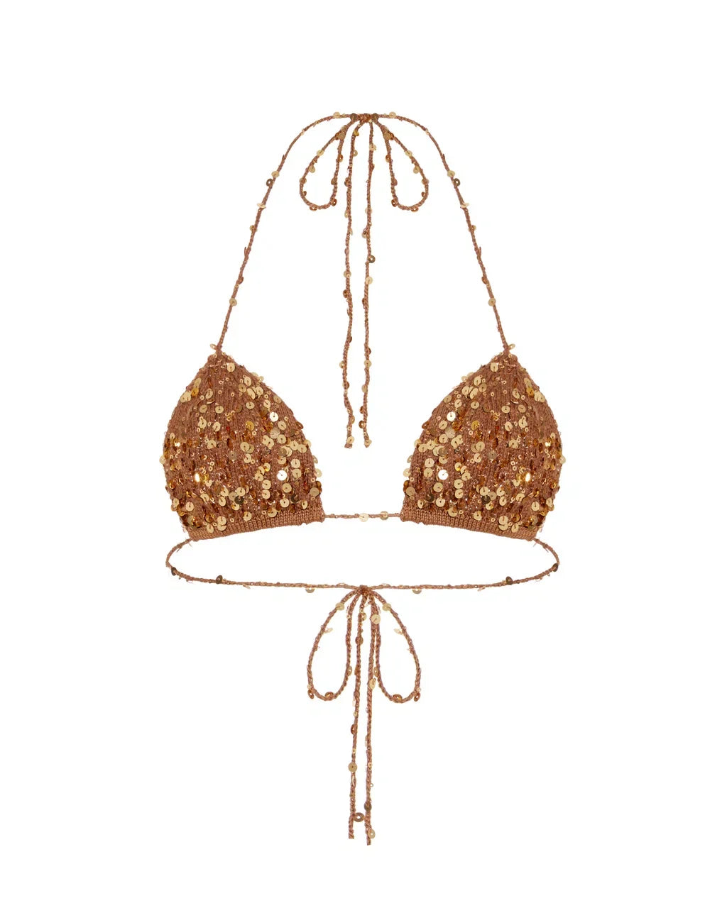 Haut de bikini en maille couleur tabac marron