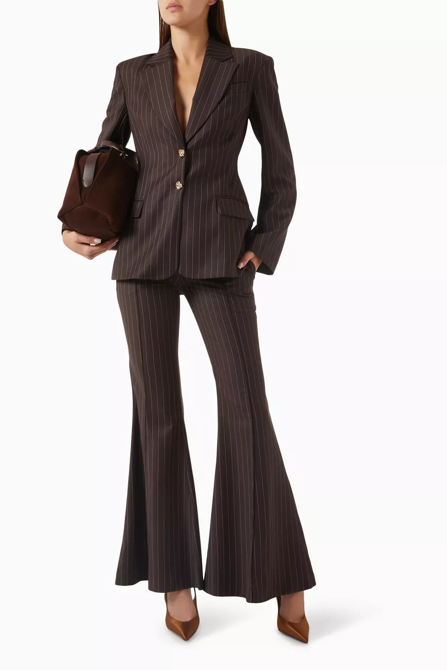 Blazer à fines rayures marron