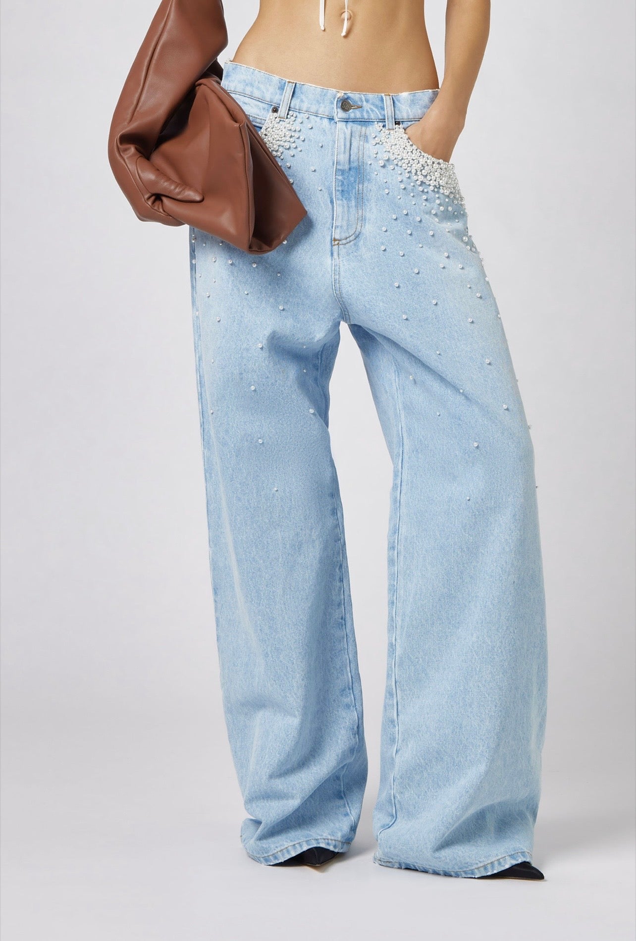 Denim Trousers with Pearls