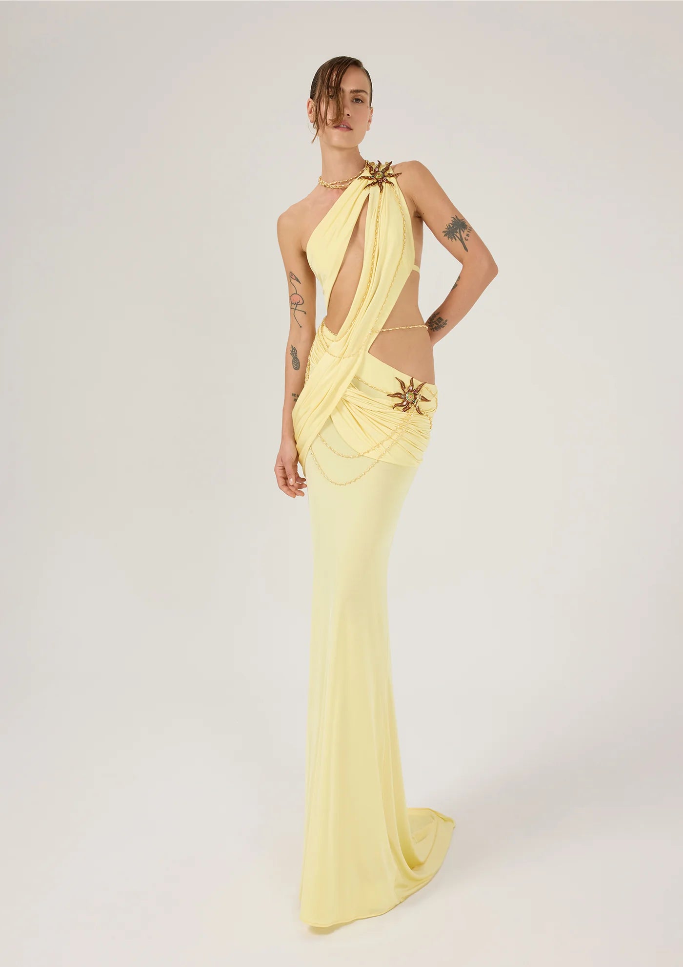 One Shoulder Maxi Dress with Farda Flower Details