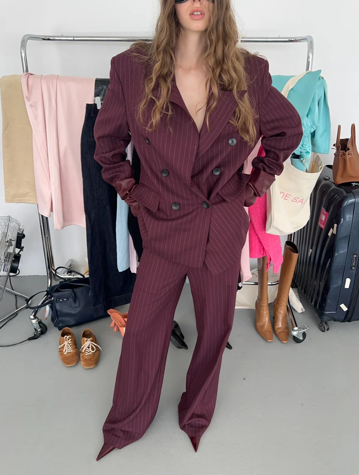 Jacket with Structured Shoulders in Burgundy