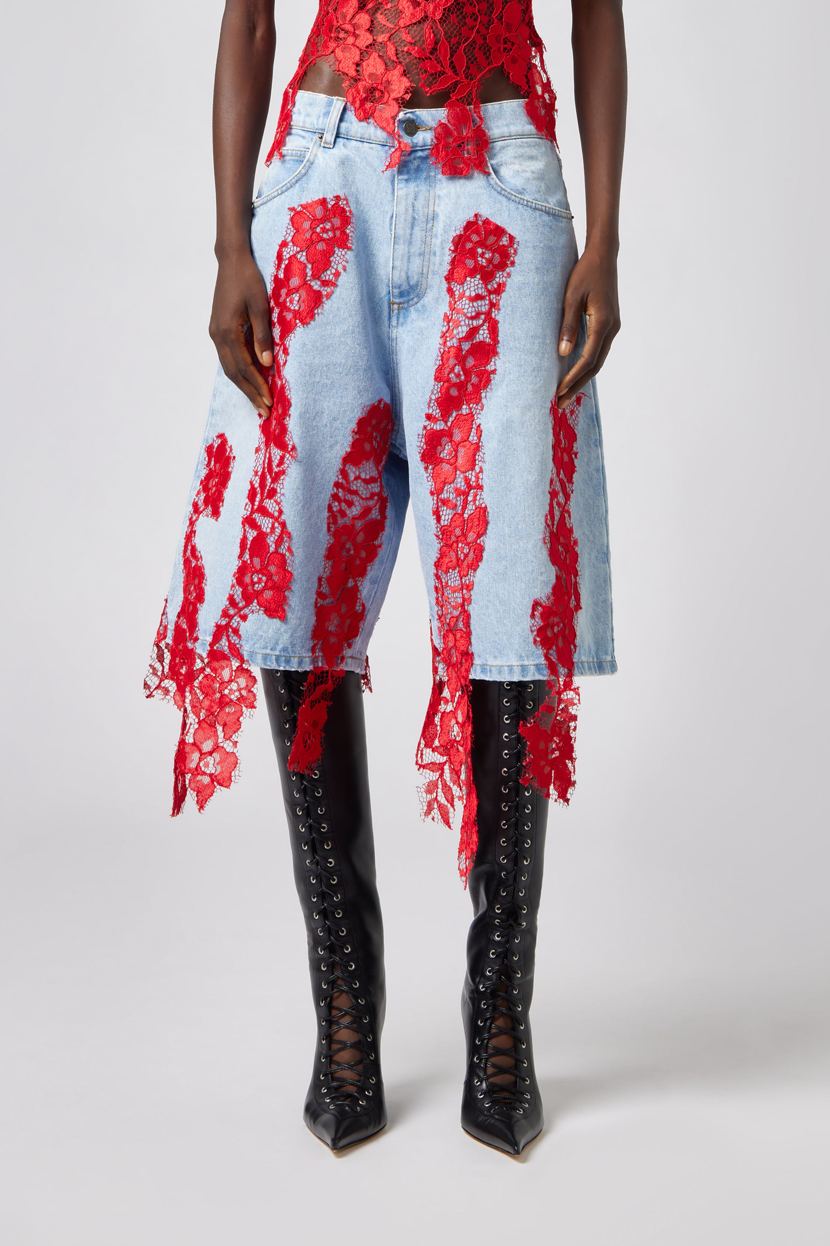 Bermuda Shorts with Red Lace