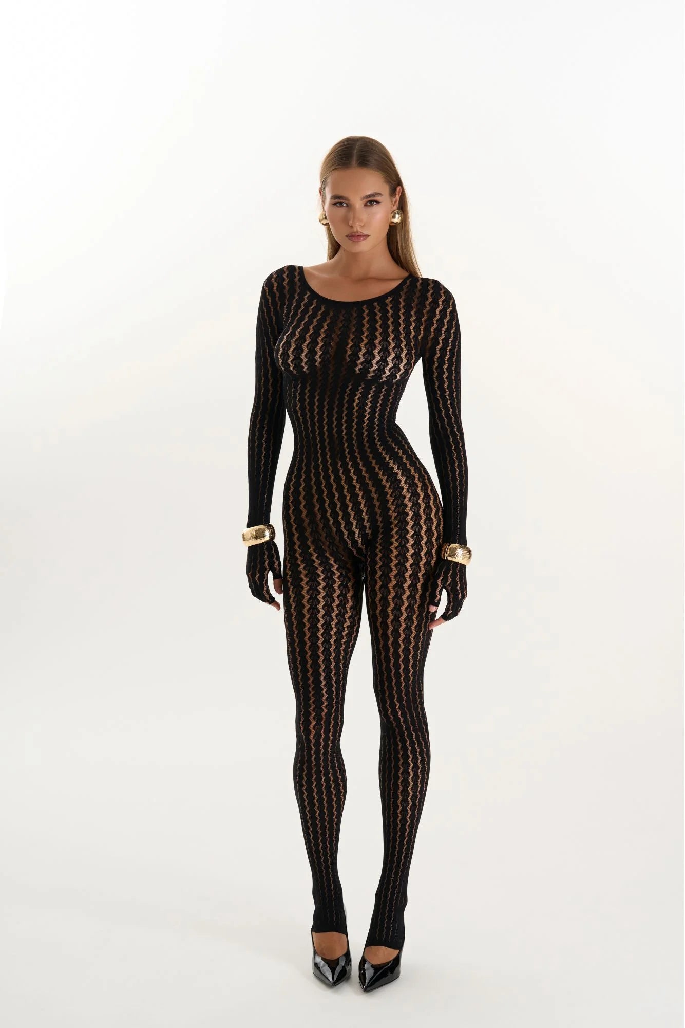 Pattern Full Body Jumpsuit in Black