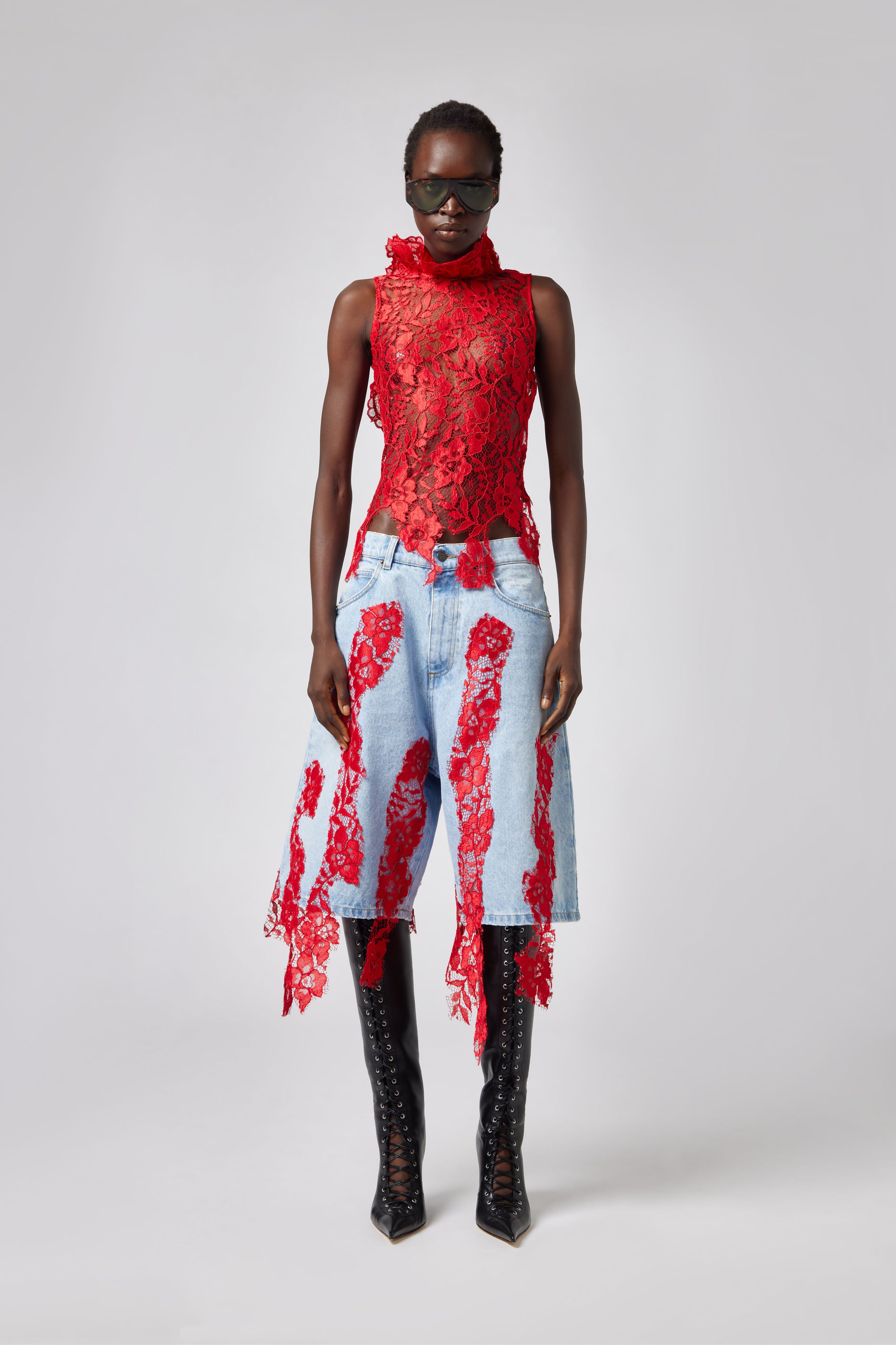 Bermuda Shorts with Red Lace