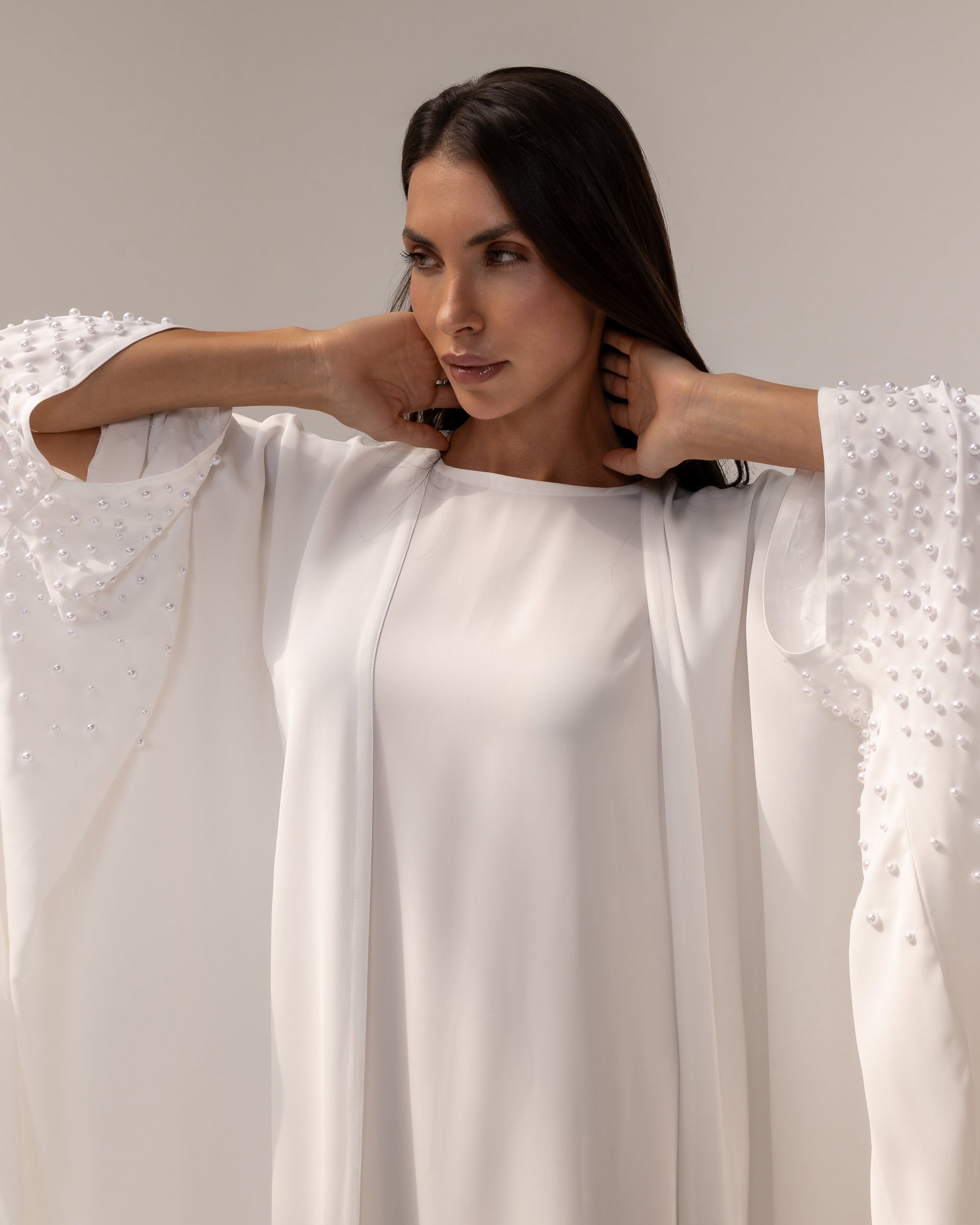 Pearl Abaya in White