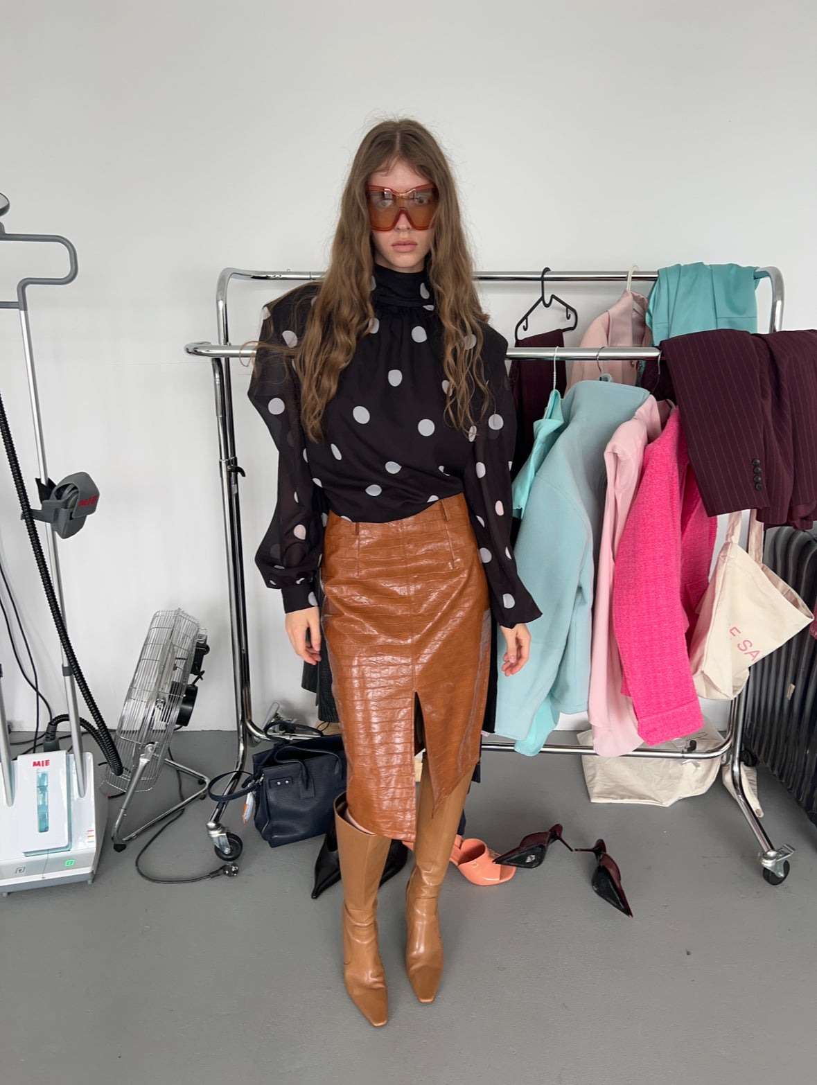 Patent Leather Pencil Skirt in Rust