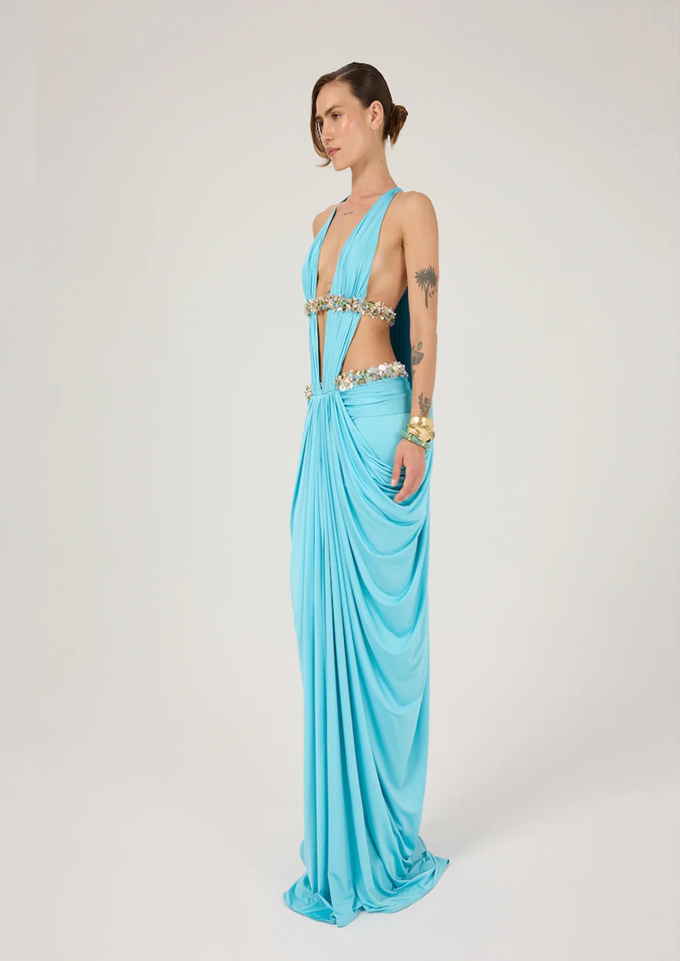 V Neck Dress Embellished with Sequins