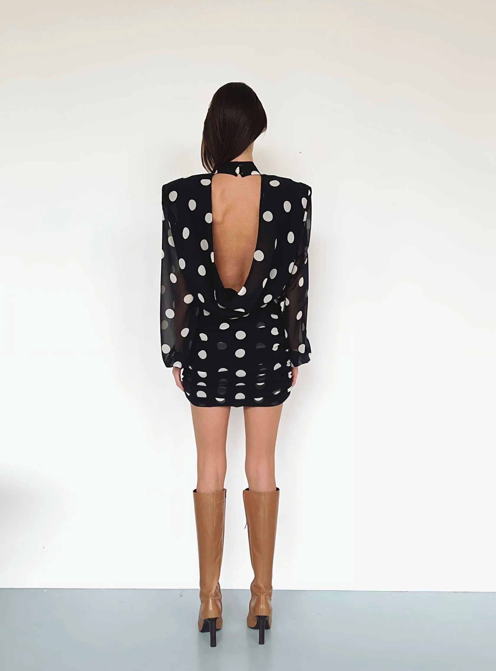 Blouse with High Neck and Open Back