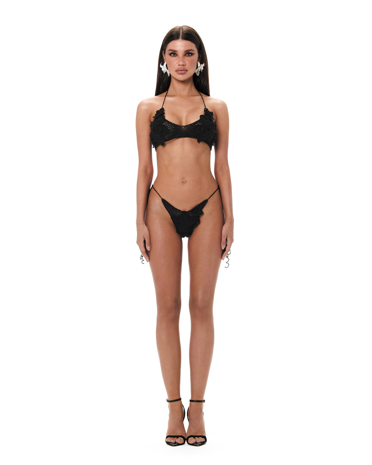 Blossom Knitted Bikini Top in Black