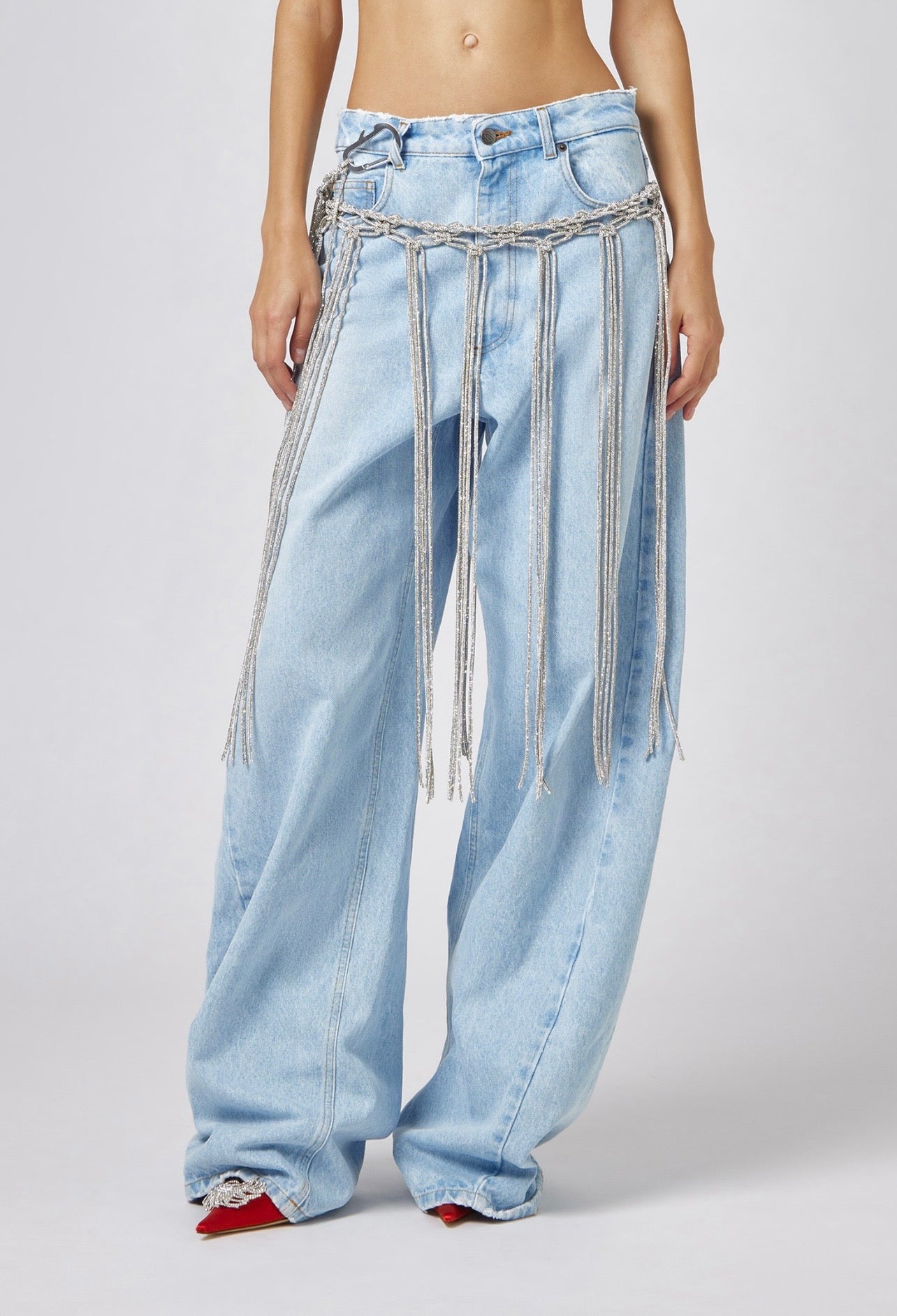 Wide Leg Jeans with Decorative Belt