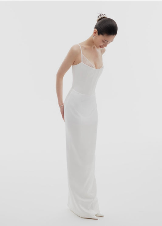 Corset Detail Dress in White