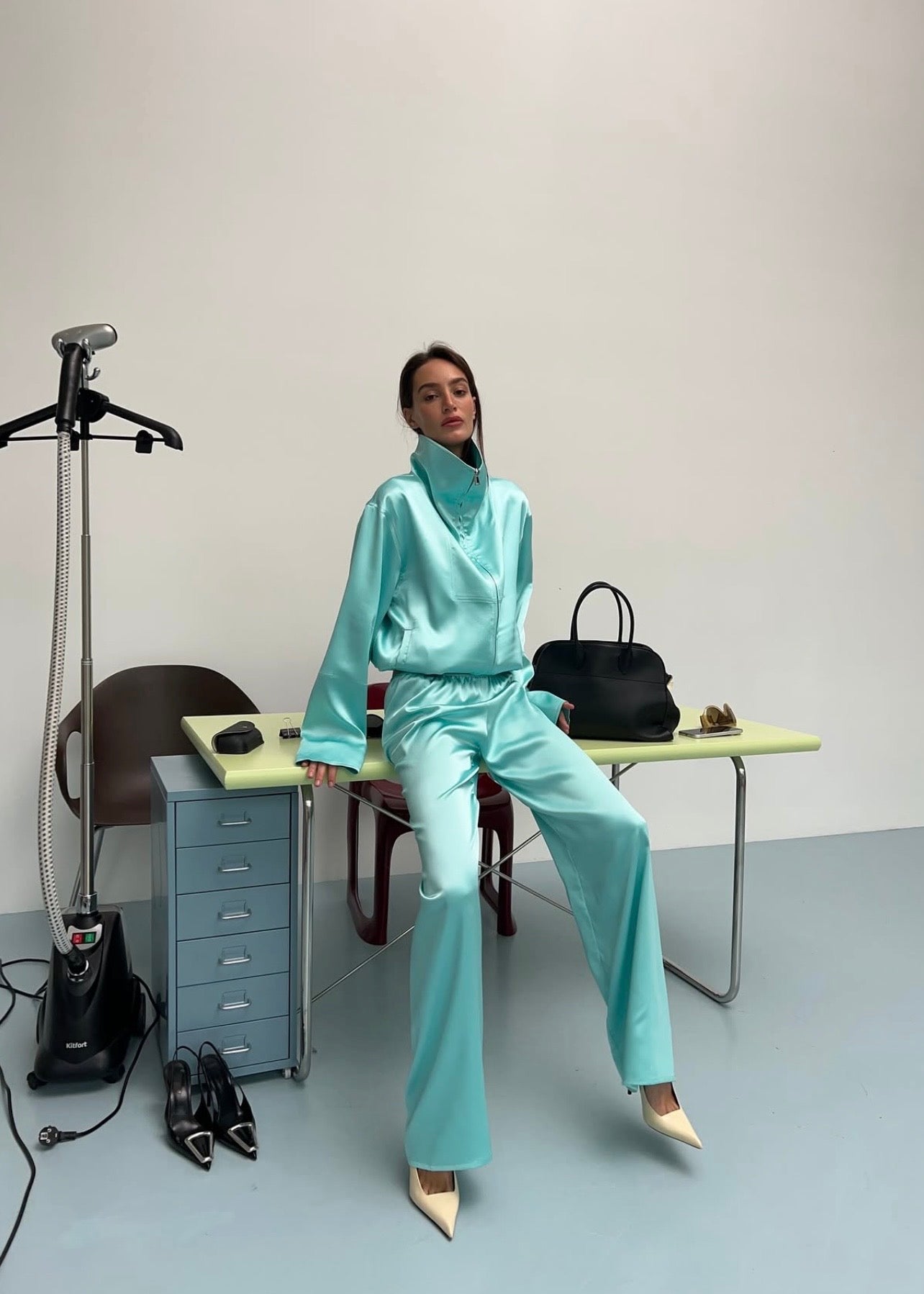 Satin Pants in Turquoise