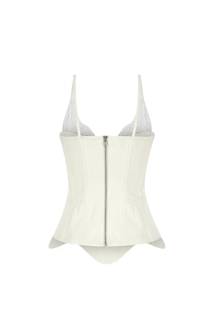 كورسيه مزين بالدانتيل باللون الأبيض