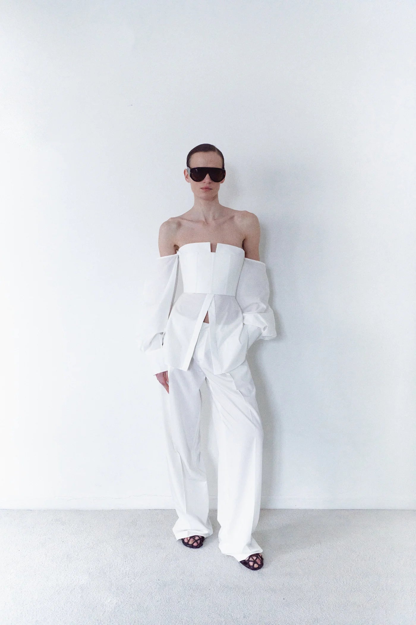 Shirt Top with Attached Corset in White