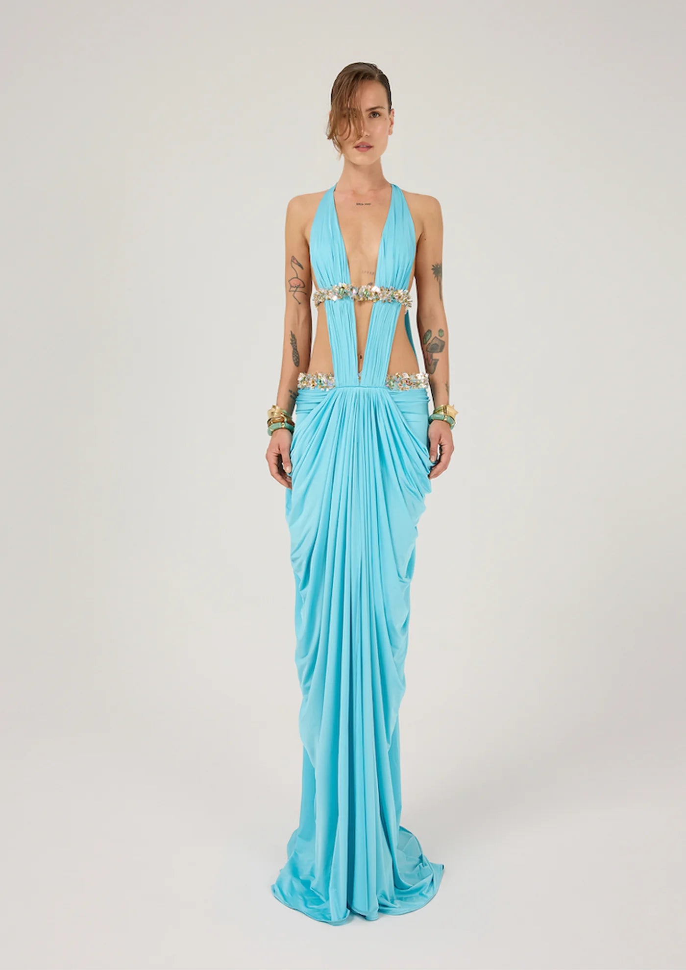 V Neck Dress Embellished with Sequins