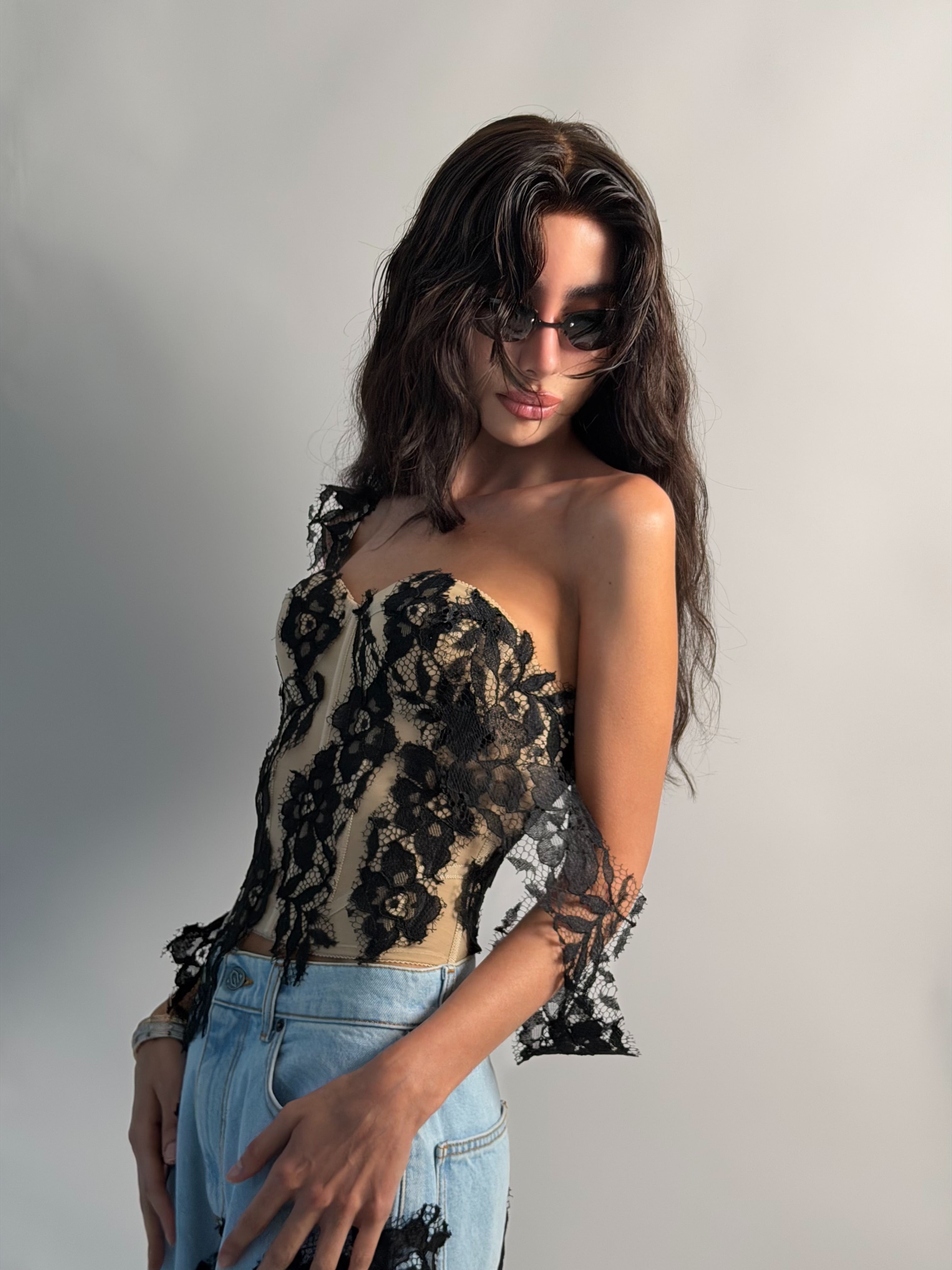 Corset Top with Black Lace