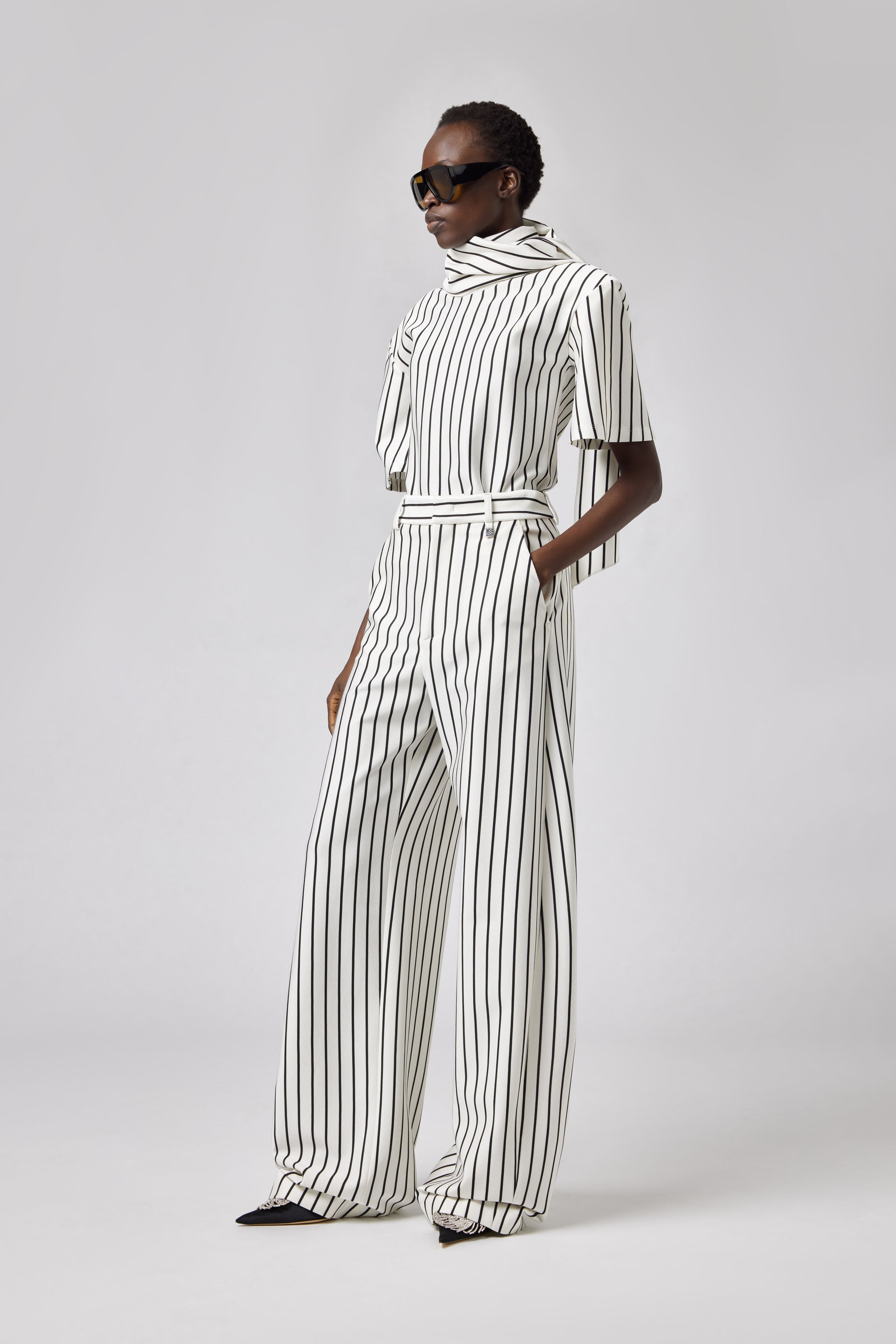 Striped Trousers in White