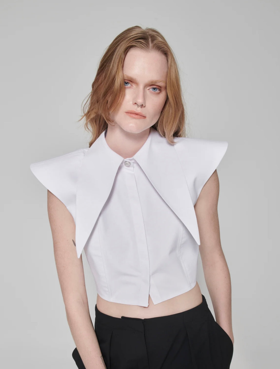 Cotton Long Collar Shirt in White