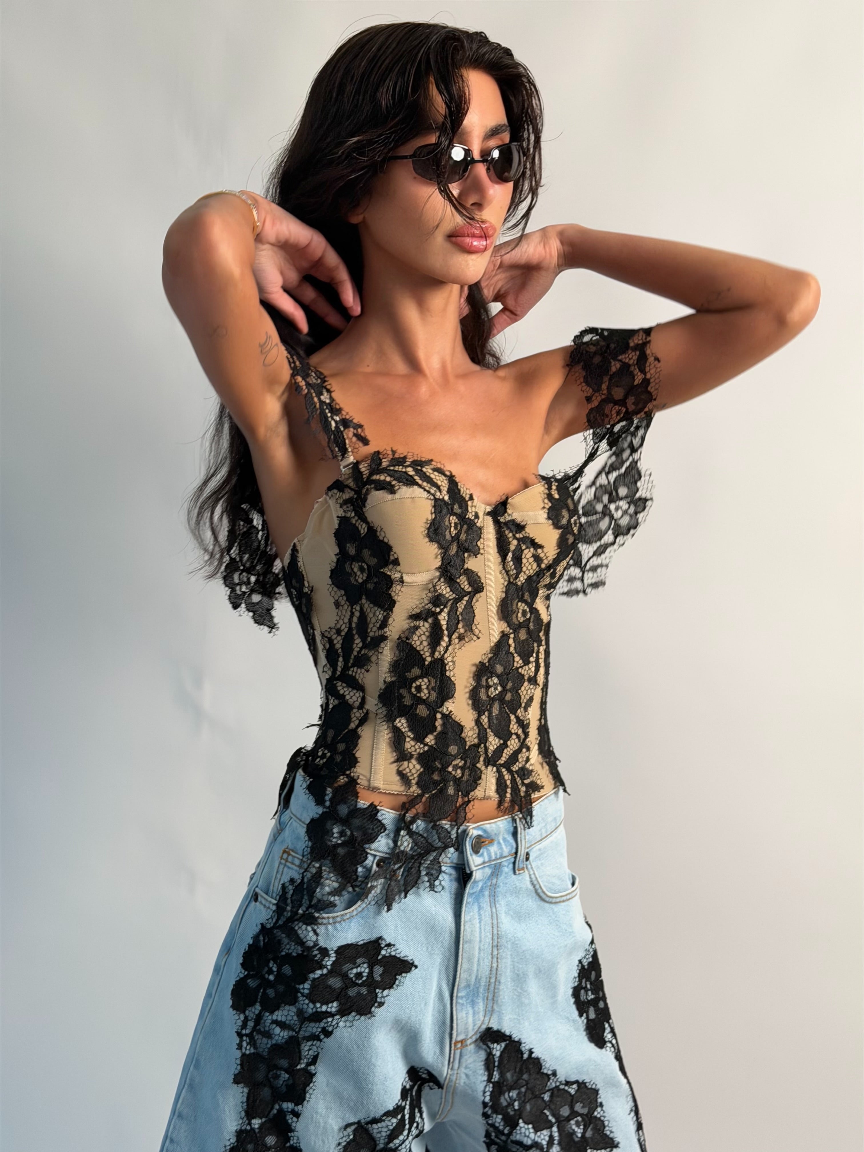 Corset Top with Black Lace