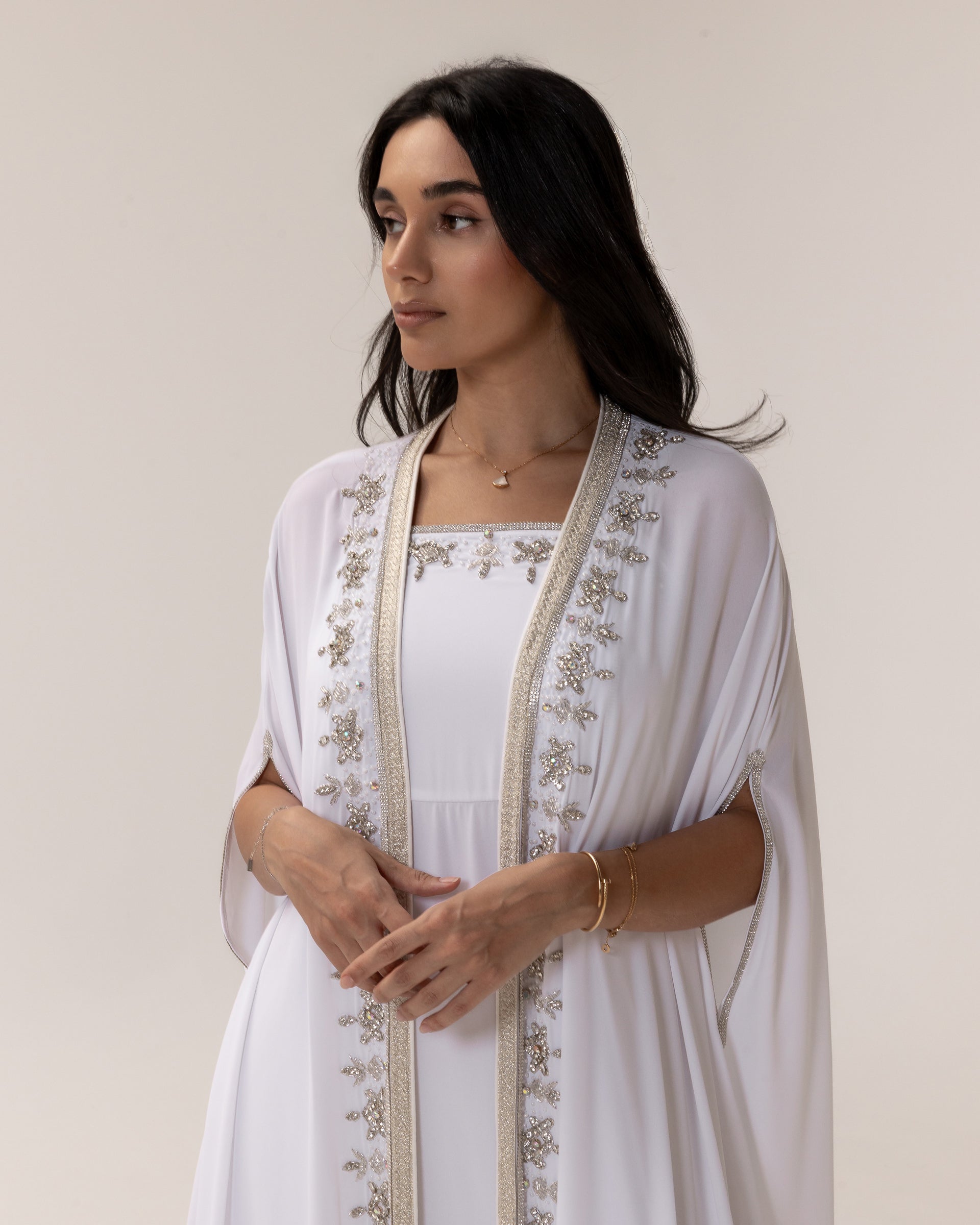 Lumina Gold Abaya in White
