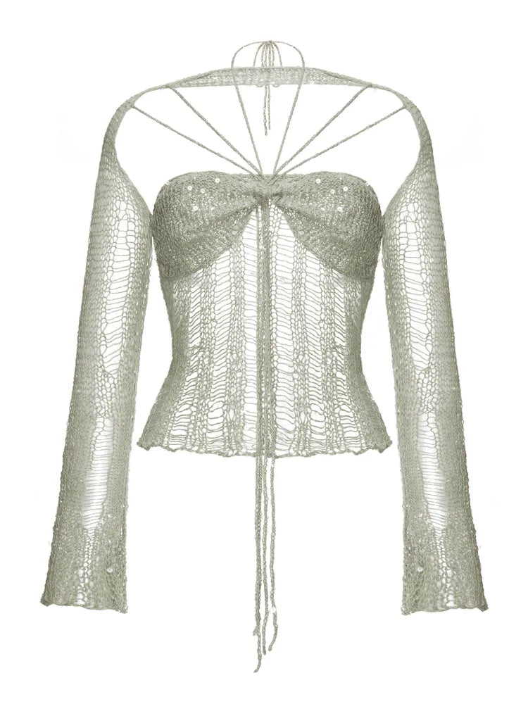 Haut en maille matcha à manches