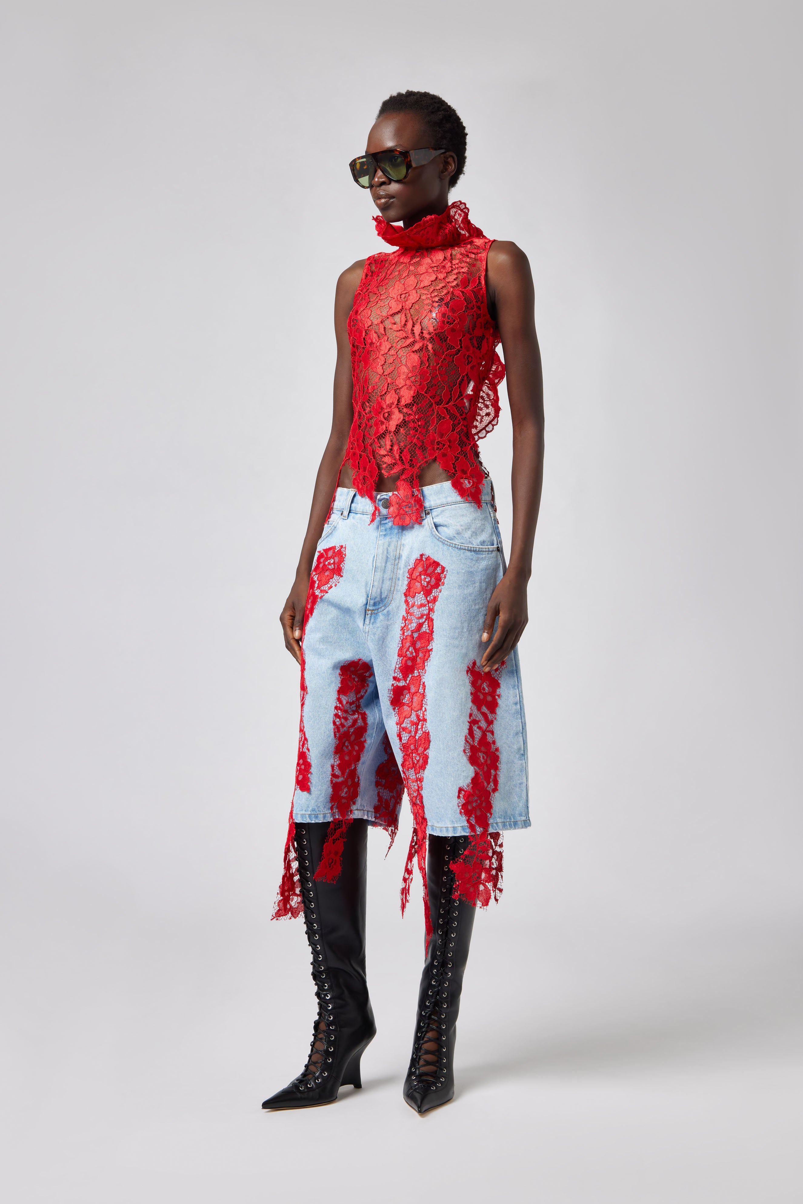 Bermuda Shorts with Red Lace