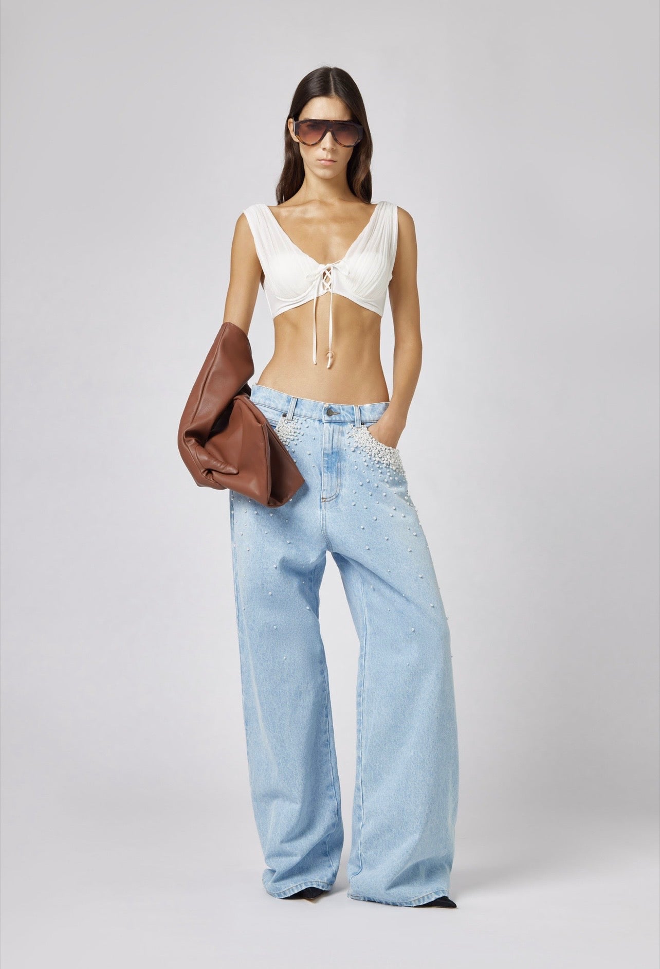 Denim Trousers with Pearls