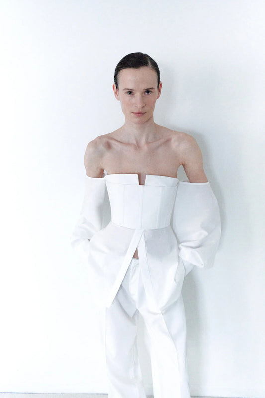 Shirt Top with Attached Corset in White