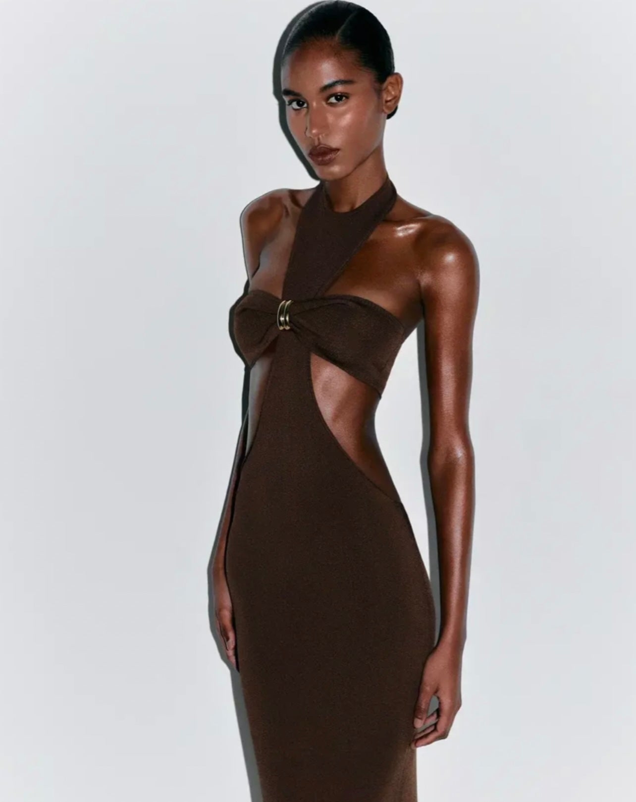Robe longue NOTTE avec haut marron