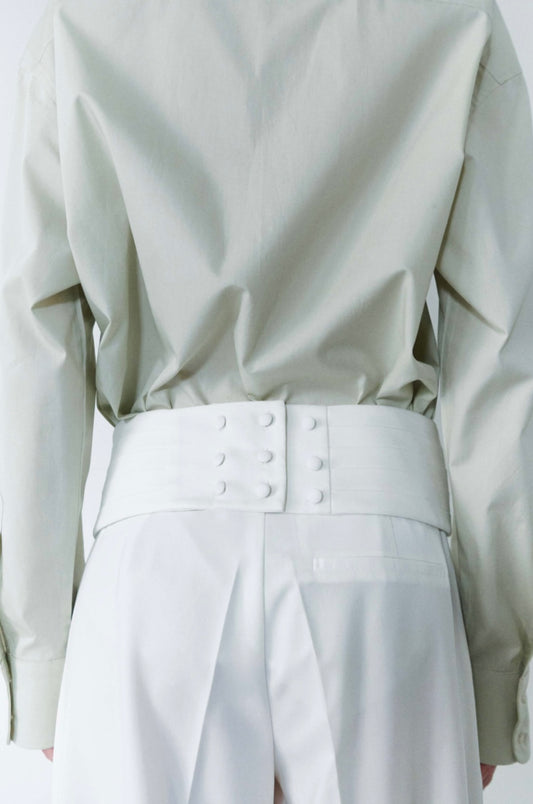 Unisex Pants with Adjustable Cummerbund in White