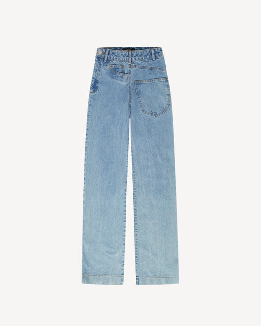 Side Chick Denim Pants in Light Blue