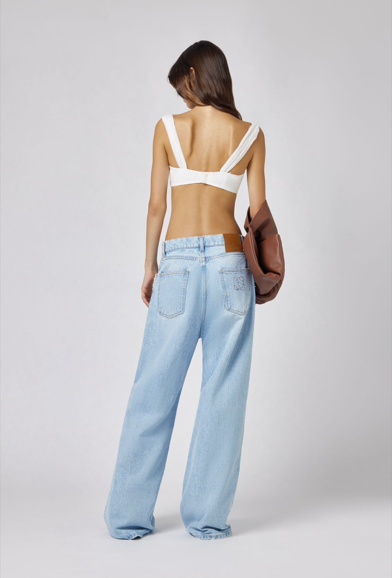 Denim Trousers with Pearls