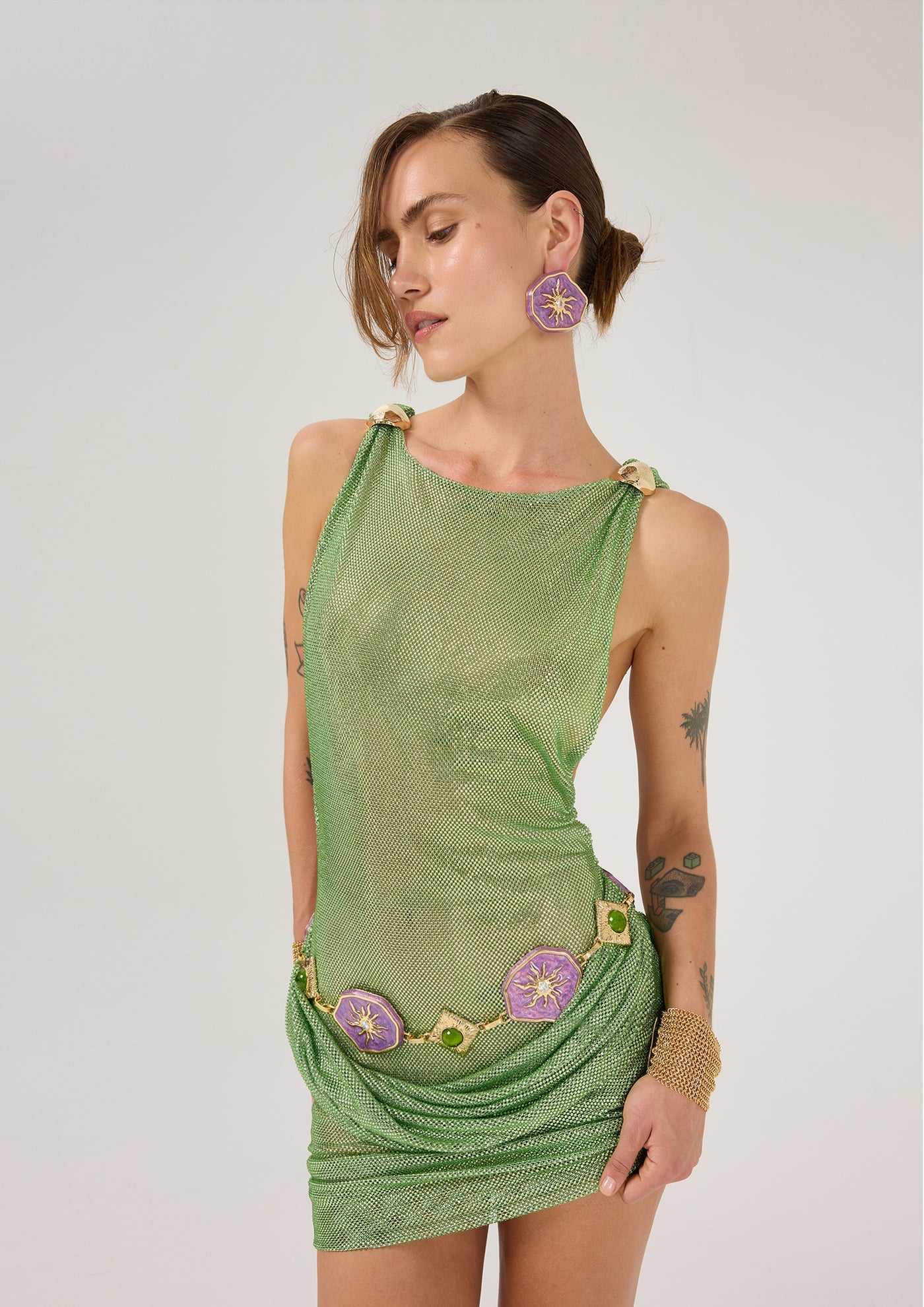 Mint Armored Fabric Mini Dress