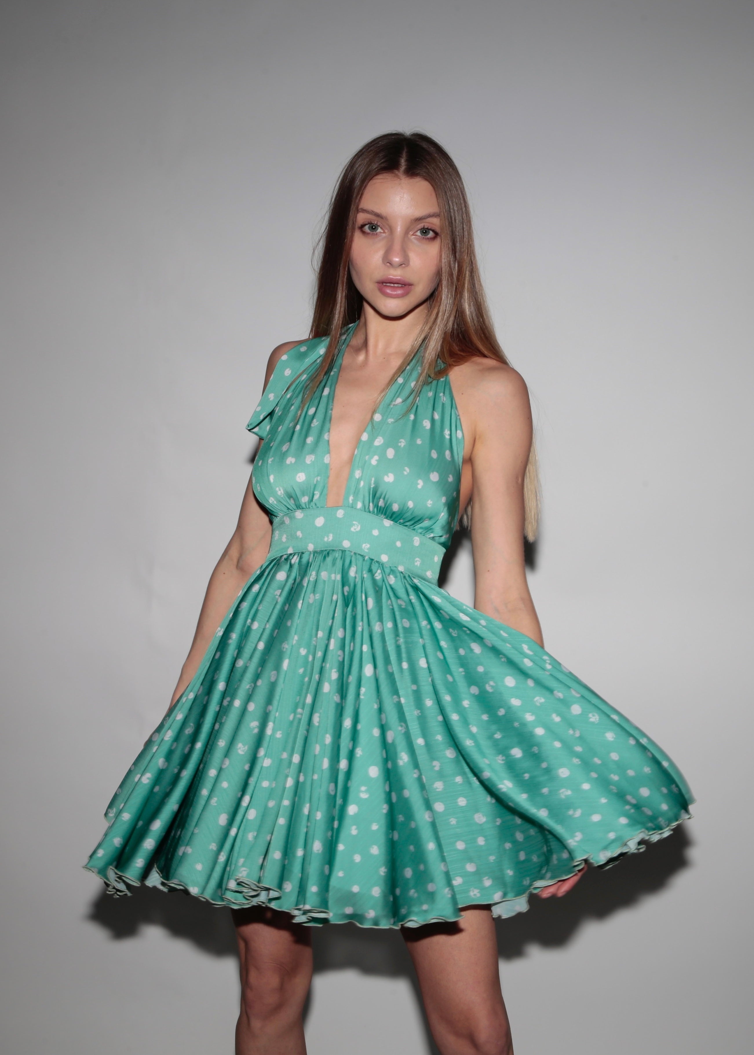 Robe à bulles en mousseline verte