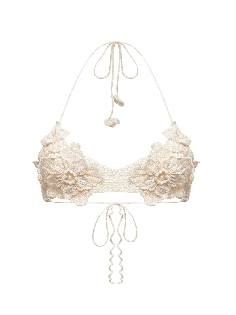 Blossom Knitted Bikini Top in Beige