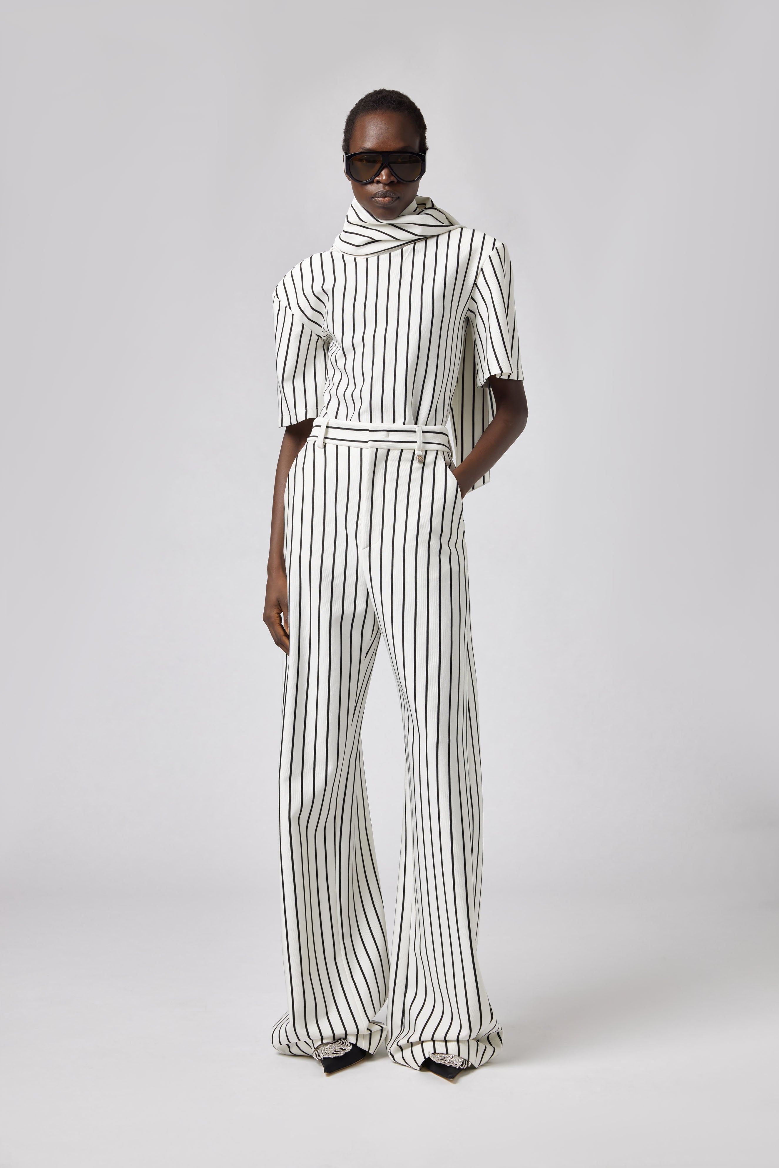 Striped Trousers in White