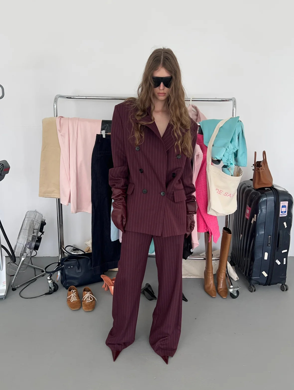 Jacket with Structured Shoulders in Burgundy
