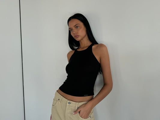 Tank Top With Wide Straps In Black