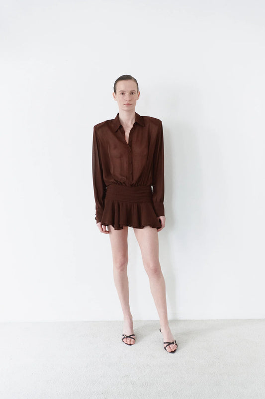 Chiffon Shirt Dress in Brown