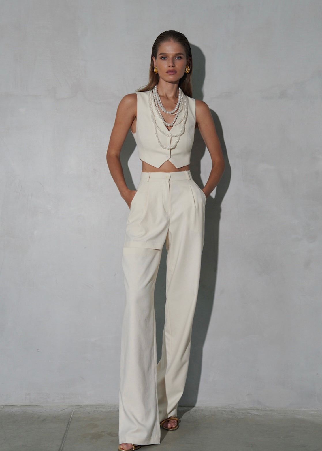 Pantalon Signature couleur crème