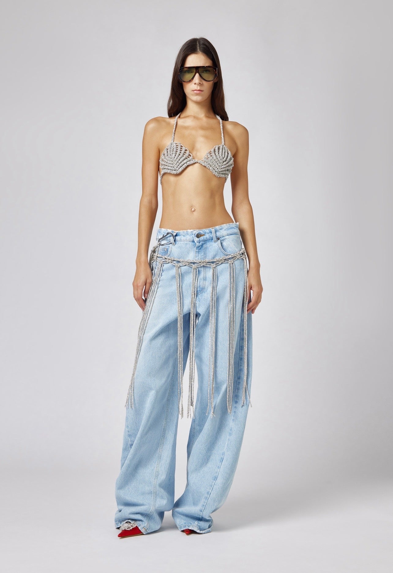 Wide Leg Jeans with Decorative Belt