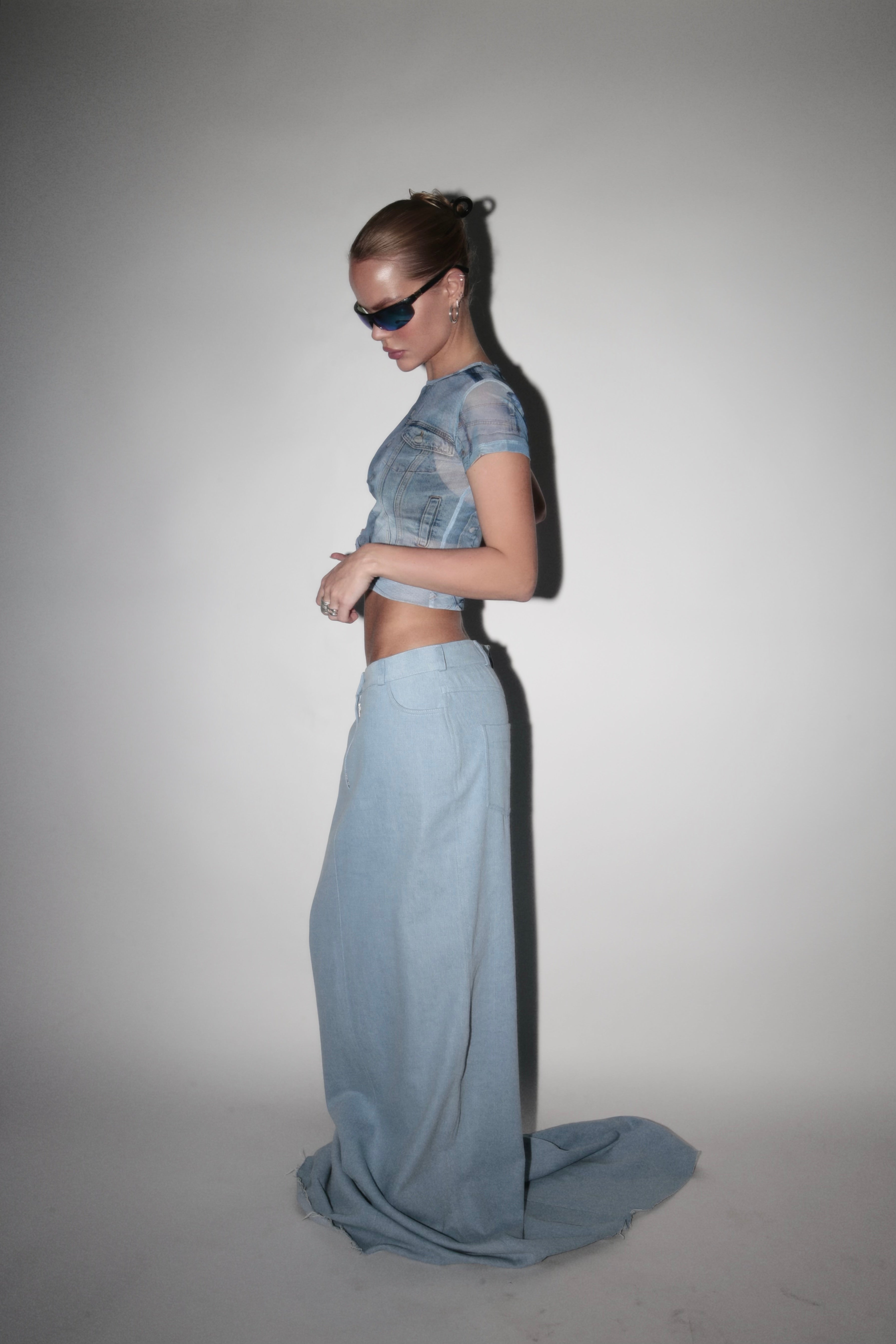 T-shirt en maille bleue