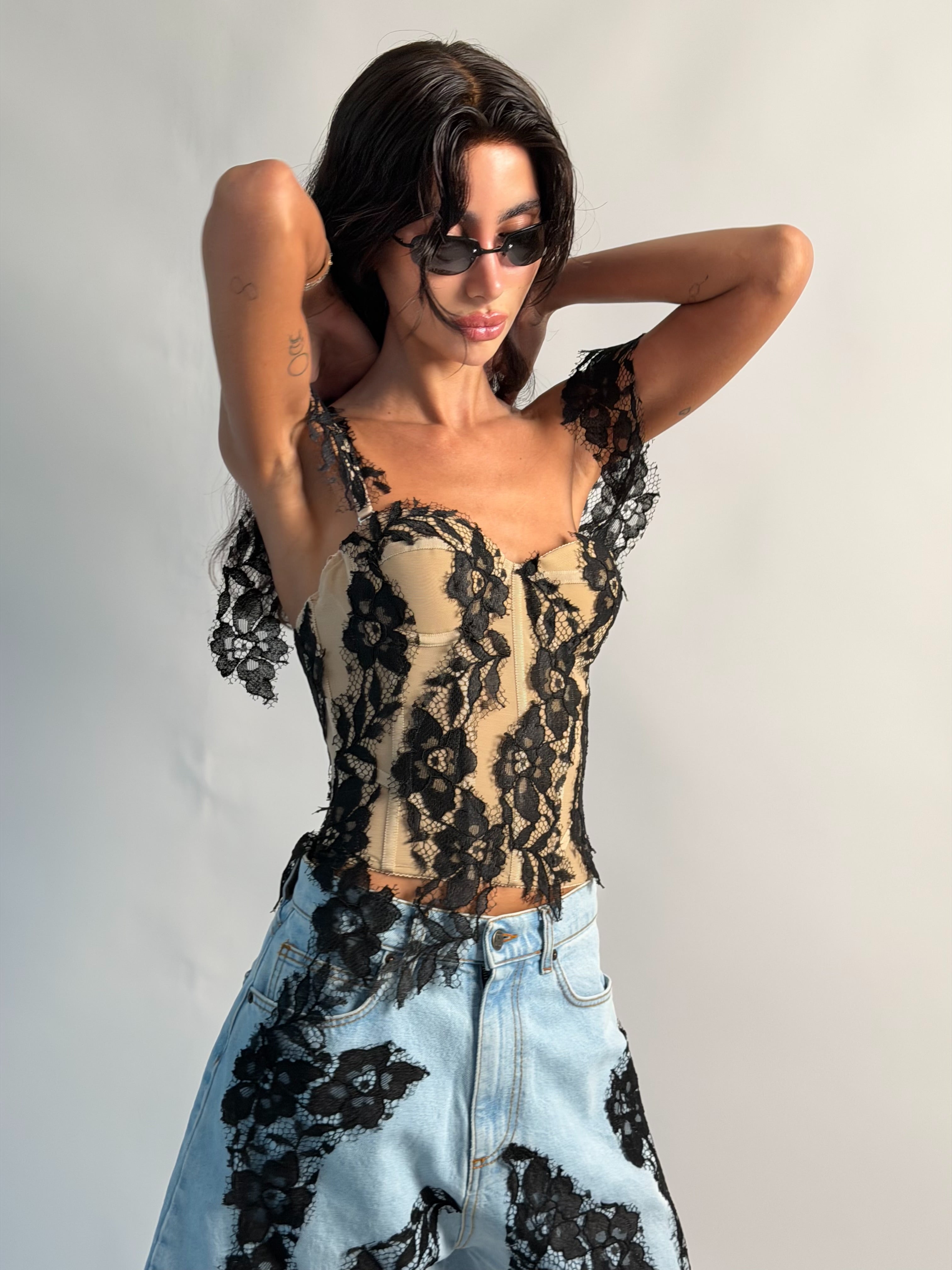 Corset Top with Black Lace