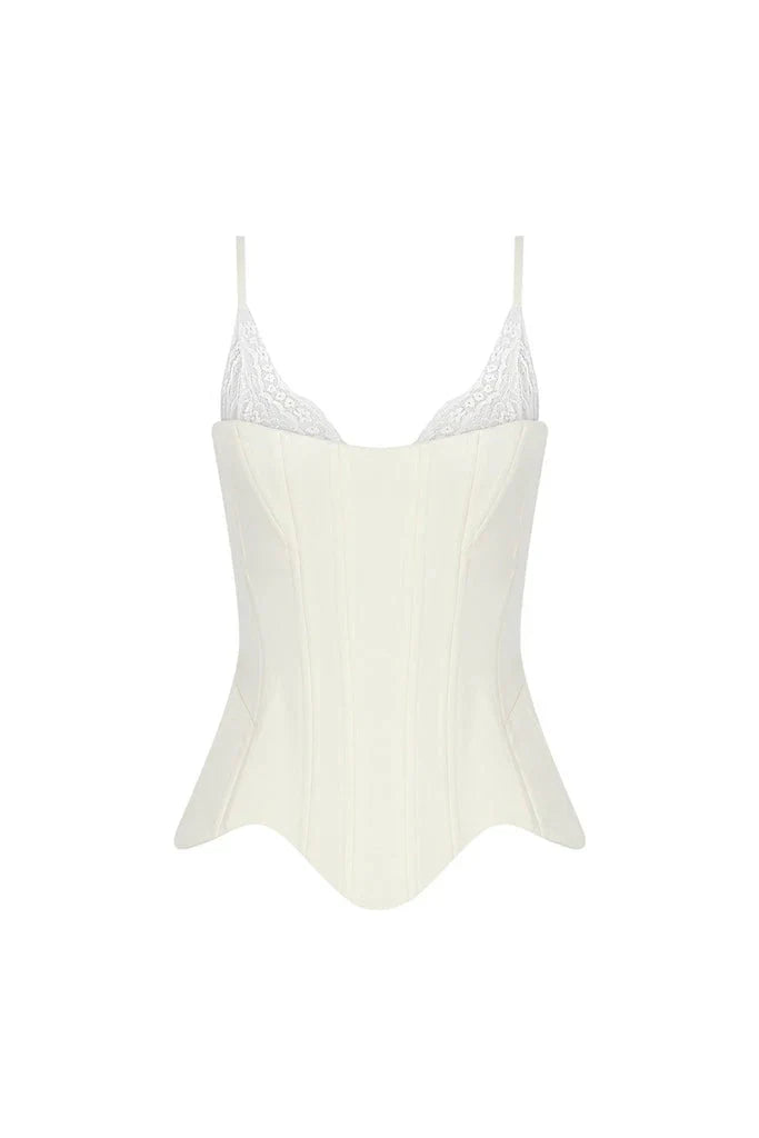 كورسيه مزين بالدانتيل باللون الأبيض