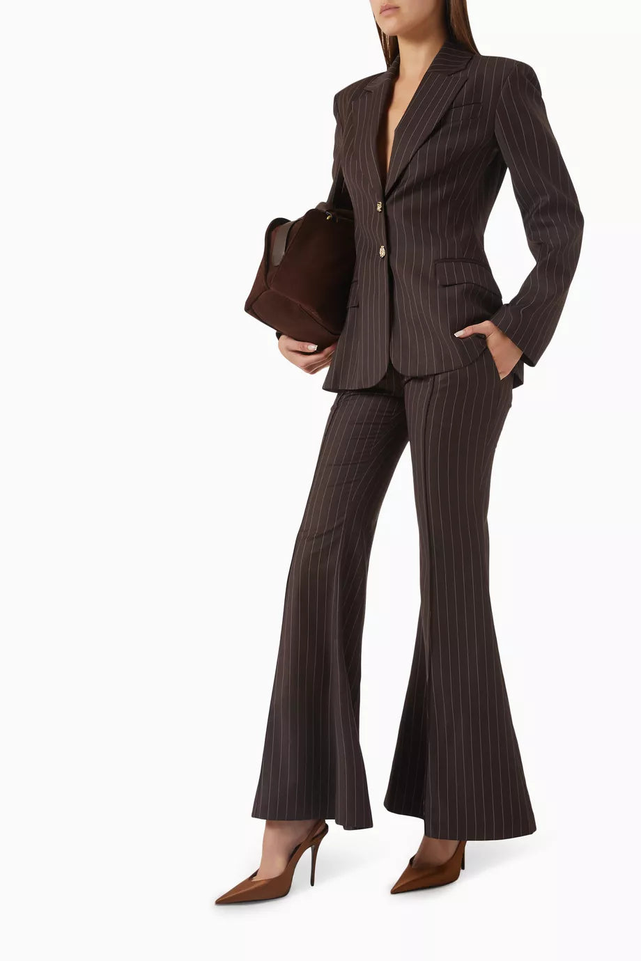 Blazer à fines rayures marron