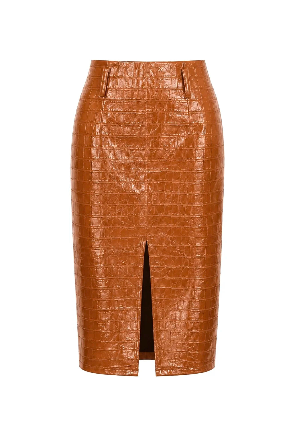 Patent Leather Pencil Skirt in Rust
