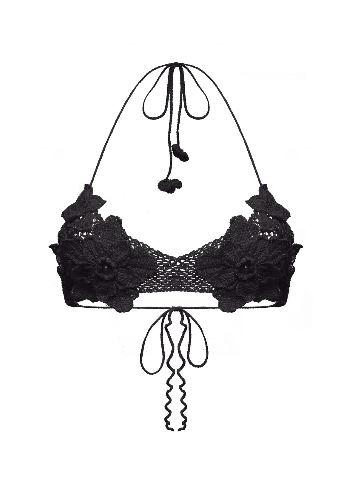 Blossom Knitted Bikini Top in Black