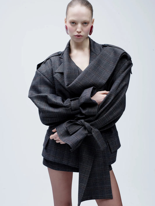 Cape Detailed Jacket in Grey