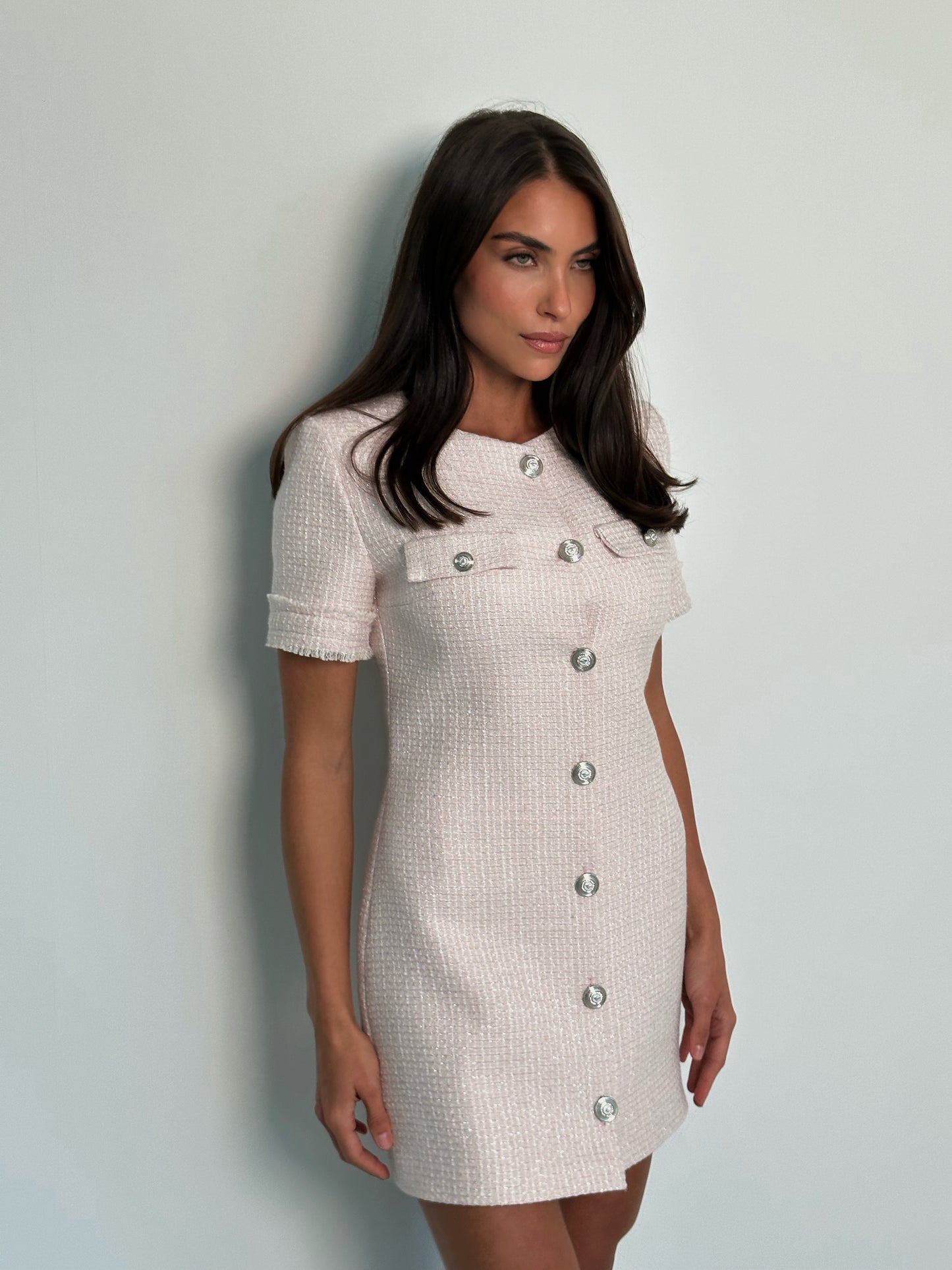 Tweed Dress in Baby Pink