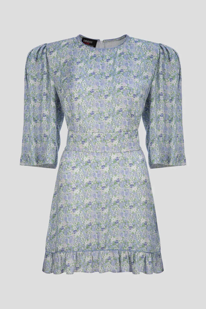 فستان قصير باللون الأزرق / الأخضر مع حزام